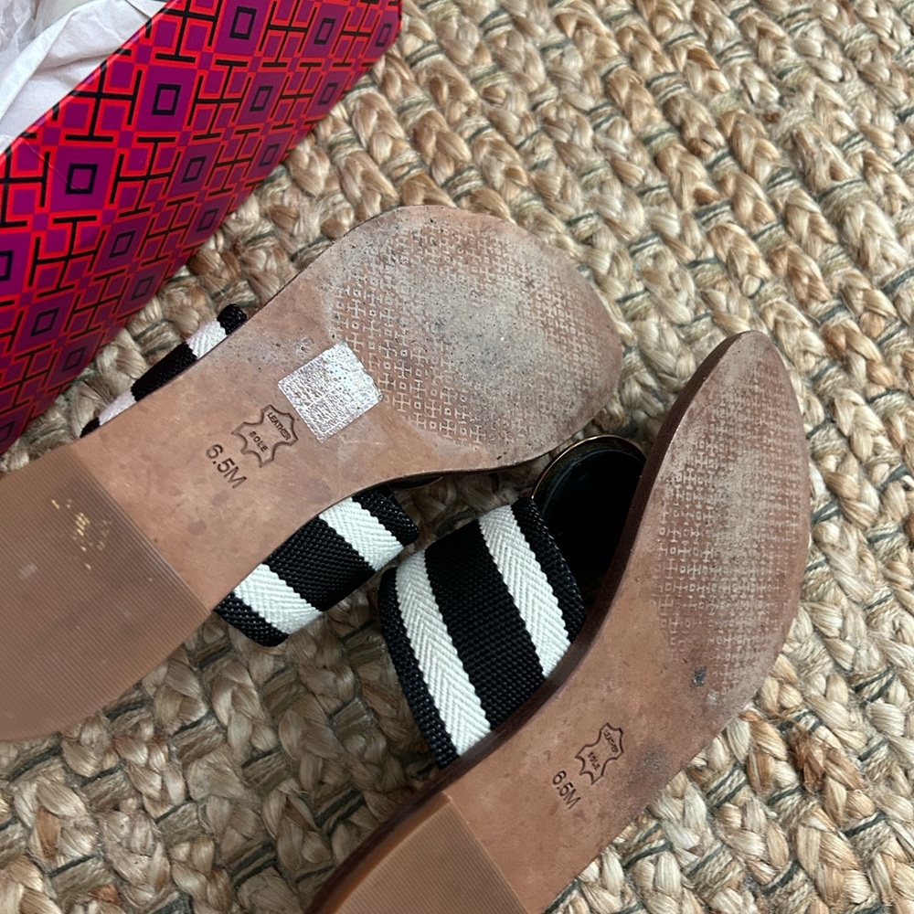 Tory Burch Black Stripe Sandals - Picture 2 of 3